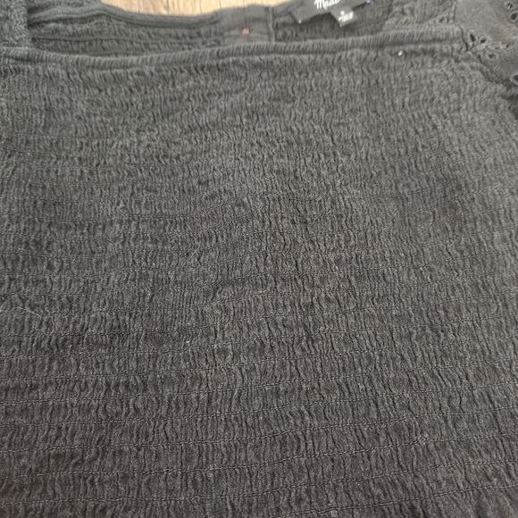 Madewell Black Eyelet-Sleeved Lucie Smocked Peplum Top Size Small - Picture 2 of 6